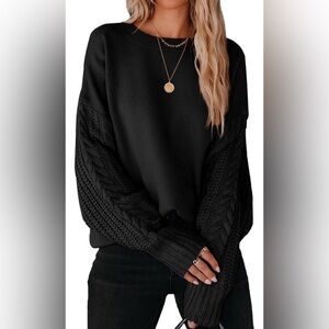 Women's Long Sleeve Crew Neck Cable Knit Pullover Sweater Top